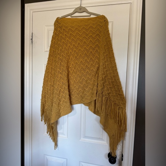 Mustard Yellow Knit Fringe Shawl - Picture 1 of 6